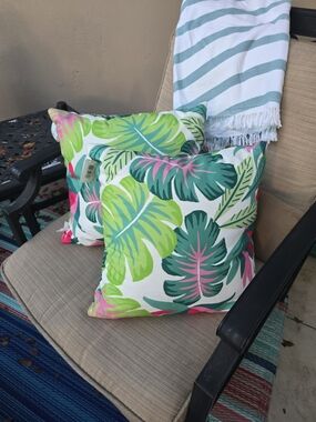 Ashland Tropical Leaf Print Accent Pillows SET OF 2 - Green & Pink